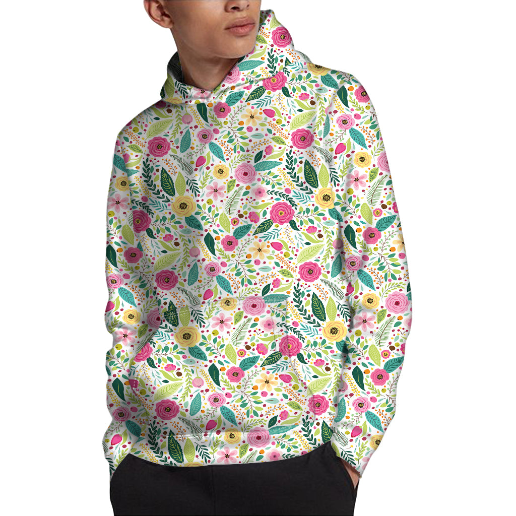 Girly Spring Flower Pattern Print Pullover Hoodie