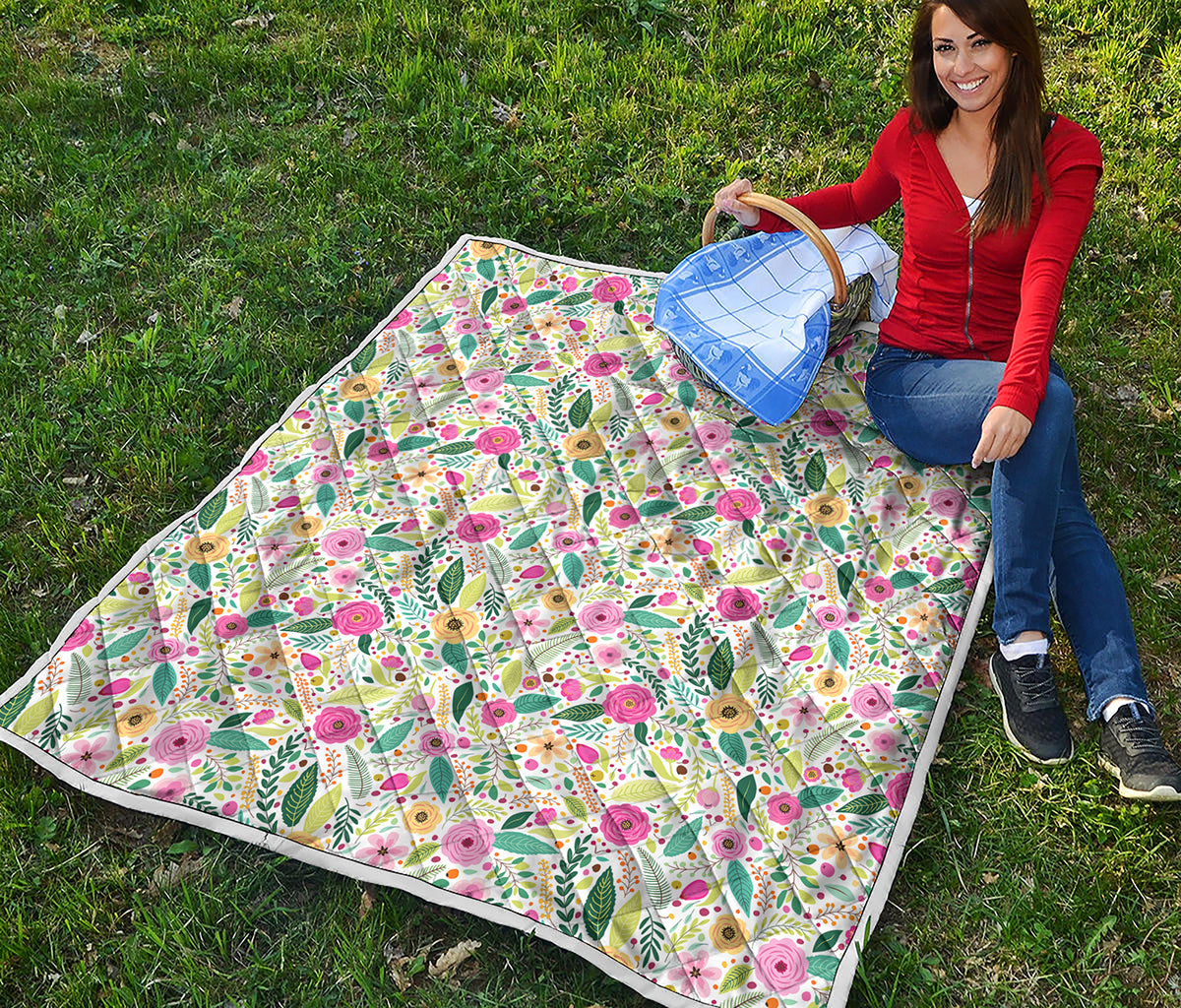 Girly Spring Flower Pattern Print Quilt