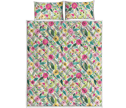 Girly Spring Flower Pattern Print Quilt Bed Set