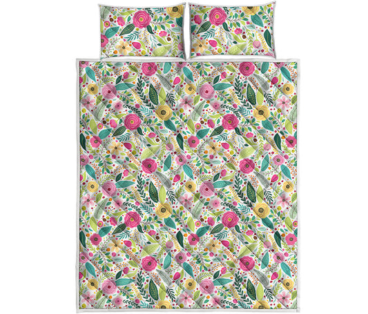 Girly Spring Flower Pattern Print Quilt Bed Set