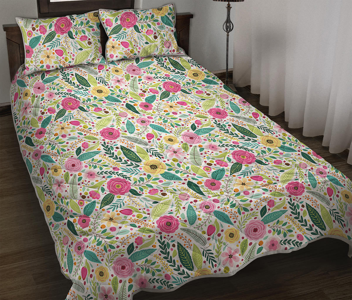 Girly Spring Flower Pattern Print Quilt Bed Set