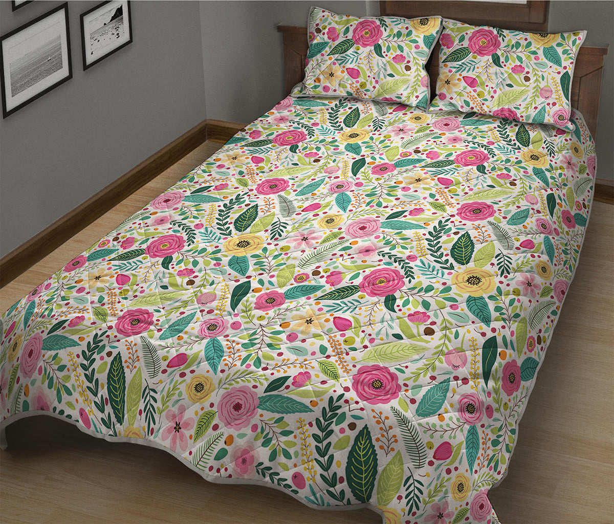 Girly Spring Flower Pattern Print Quilt Bed Set