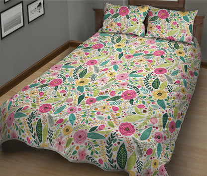 Girly Spring Flower Pattern Print Quilt Bed Set