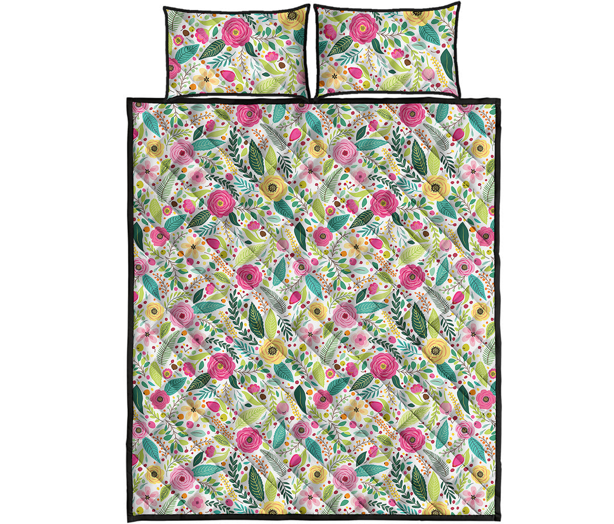 Girly Spring Flower Pattern Print Quilt Bed Set