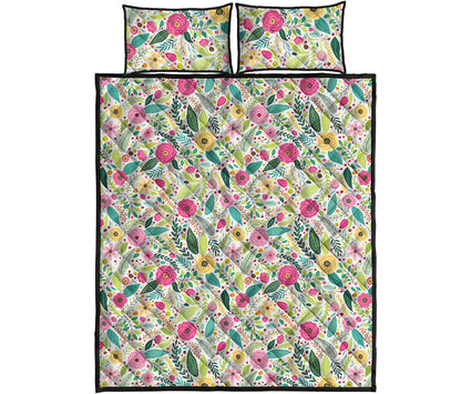 Girly Spring Flower Pattern Print Quilt Bed Set