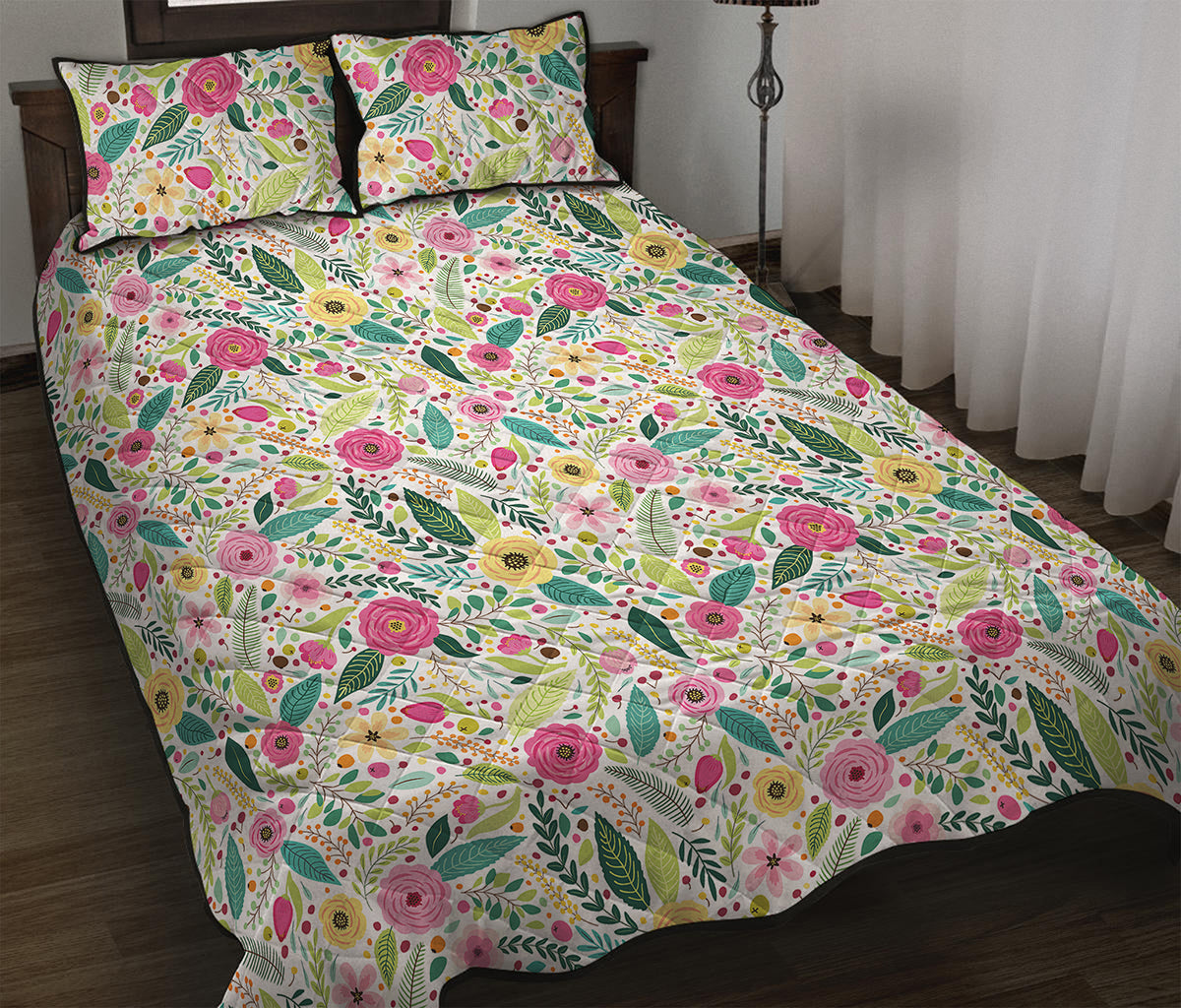 Girly Spring Flower Pattern Print Quilt Bed Set