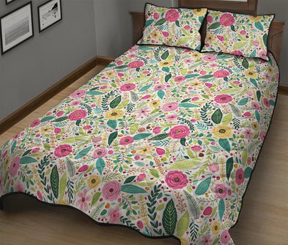 Girly Spring Flower Pattern Print Quilt Bed Set