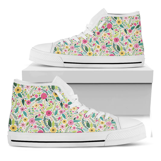 Girly Spring Flower Pattern Print White High Top Shoes