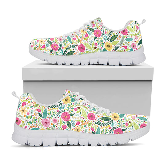 Girly Spring Flower Pattern Print White Sneakers