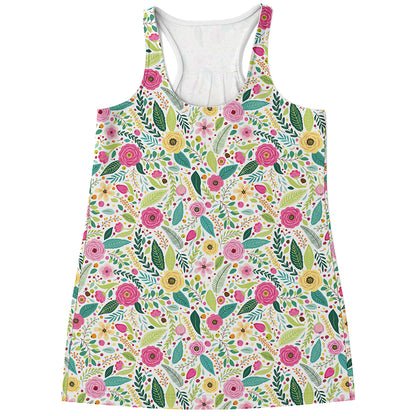 Girly Spring Flower Pattern Print Women's Racerback Tank Top