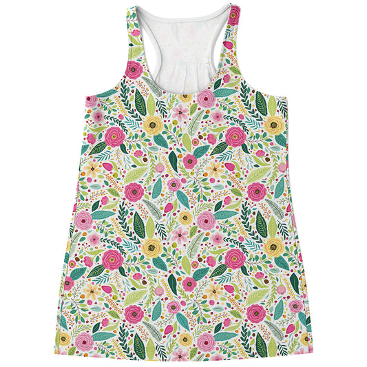 Girly Spring Flower Pattern Print Women's Racerback Tank Top