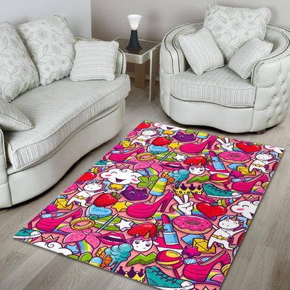 Girly Unicorn Cartoon Pattern Print Area Rug GearFrost