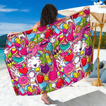 Girly Unicorn Cartoon Pattern Print Beach Sarong Wrap