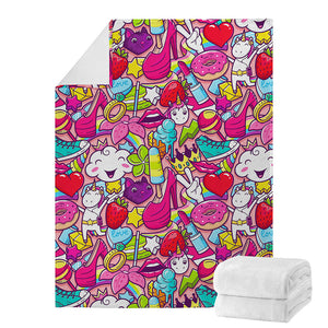 Girly Unicorn Cartoon Pattern Print Blanket