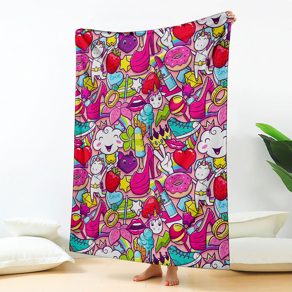 Girly Unicorn Cartoon Pattern Print Blanket