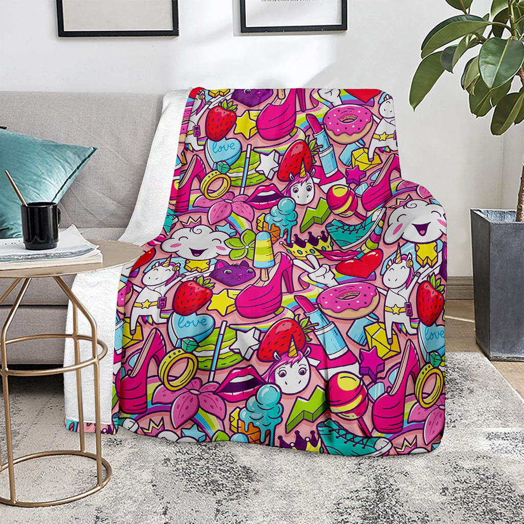 Girly Unicorn Cartoon Pattern Print Blanket