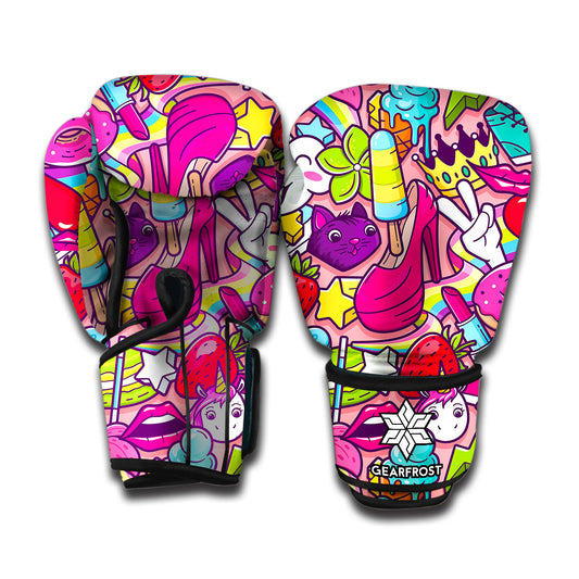 Girly Unicorn Cartoon Pattern Print Boxing Gloves
