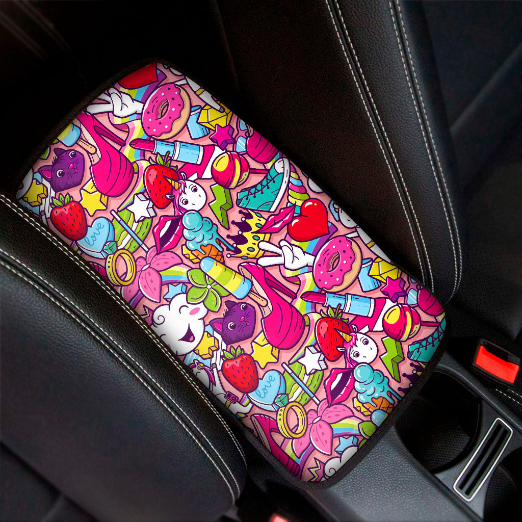 Girly Unicorn Cartoon Pattern Print Car Center Console Cover