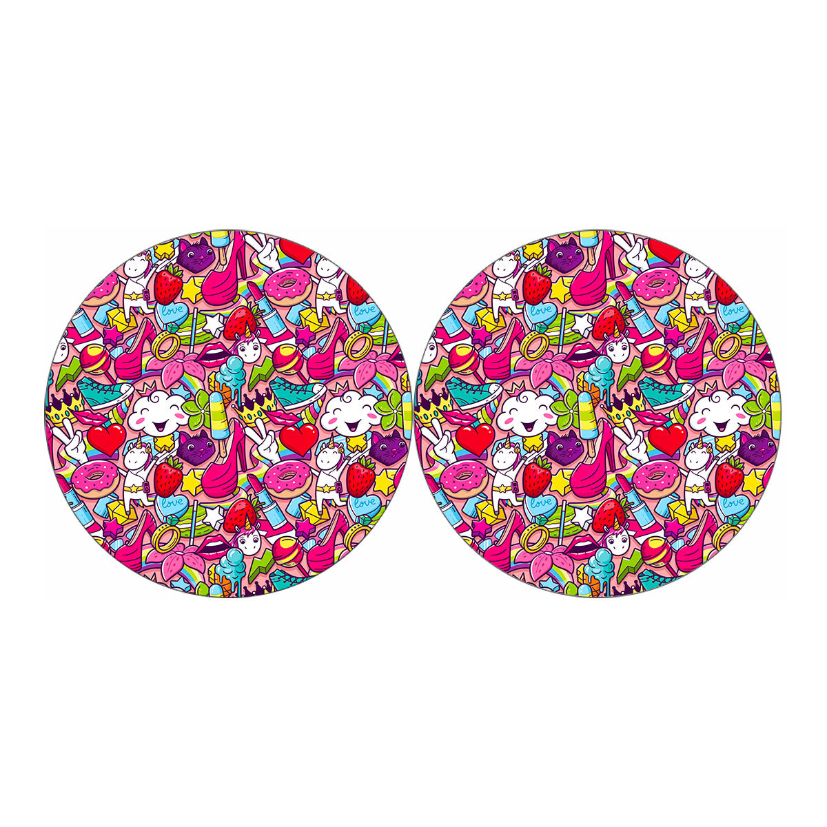 Girly Unicorn Cartoon Pattern Print Car Coasters