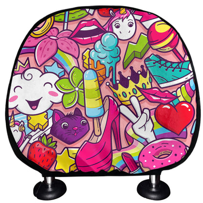 Girly Unicorn Cartoon Pattern Print Car Headrest Covers