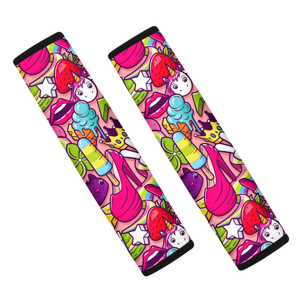 Girly Unicorn Cartoon Pattern Print Car Seat Belt Covers