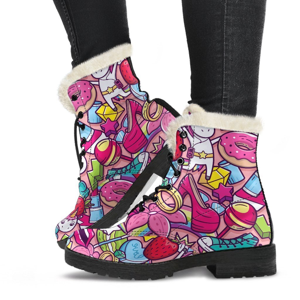Girly Unicorn Cartoon Pattern Print Comfy Boots GearFrost