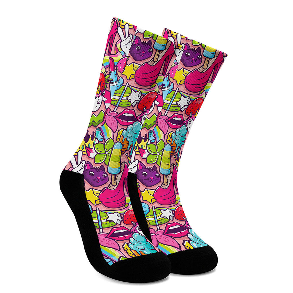 Girly Unicorn Cartoon Pattern Print Crew Socks