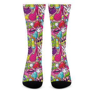 Girly Unicorn Cartoon Pattern Print Crew Socks