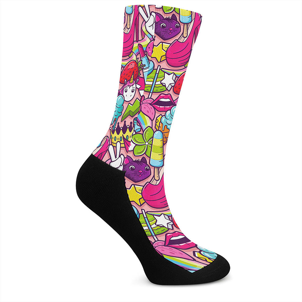 Girly Unicorn Cartoon Pattern Print Crew Socks