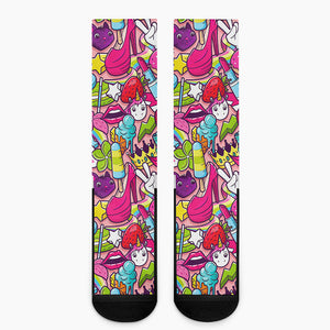 Girly Unicorn Cartoon Pattern Print Crew Socks