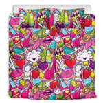 Girly Unicorn Cartoon Pattern Print Duvet Cover Bedding Set