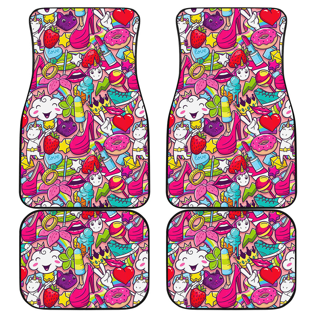 Girly Unicorn Cartoon Pattern Print Front and Back Car Floor Mats