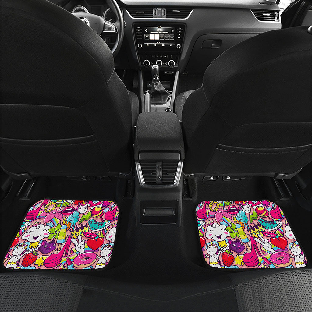 Girly Unicorn Cartoon Pattern Print Front and Back Car Floor Mats