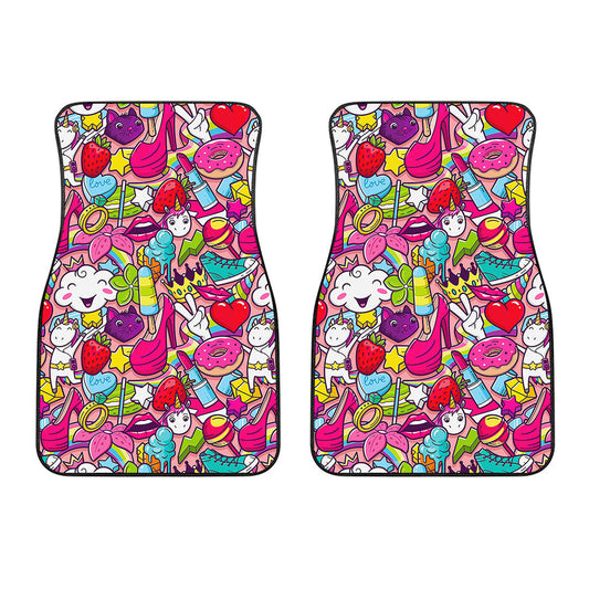 Girly Unicorn Cartoon Pattern Print Front Car Floor Mats