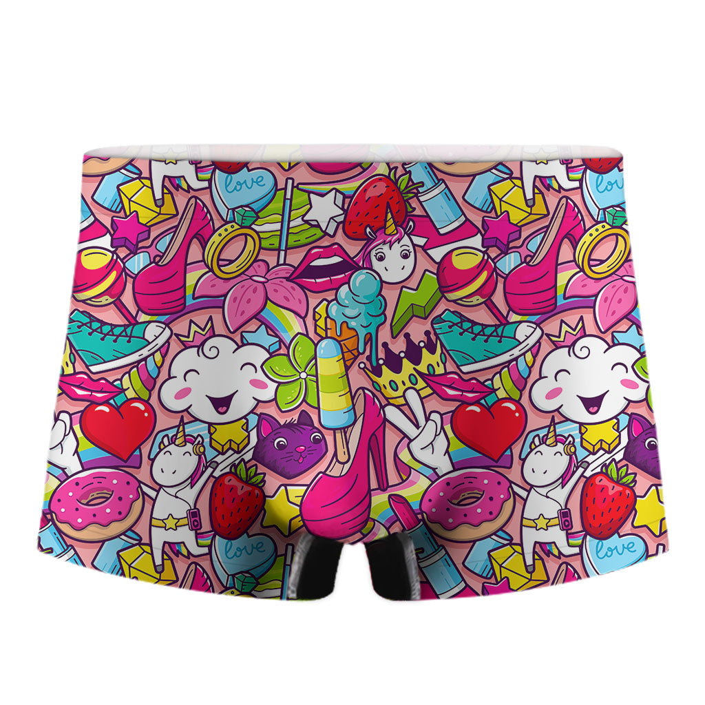 Girly Unicorn Cartoon Pattern Print Men's Boxer Briefs