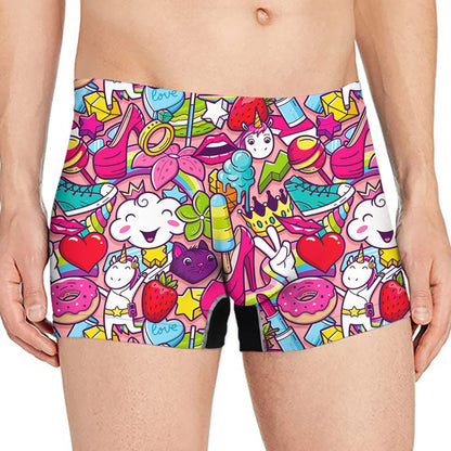 Girly Unicorn Cartoon Pattern Print Men's Boxer Briefs