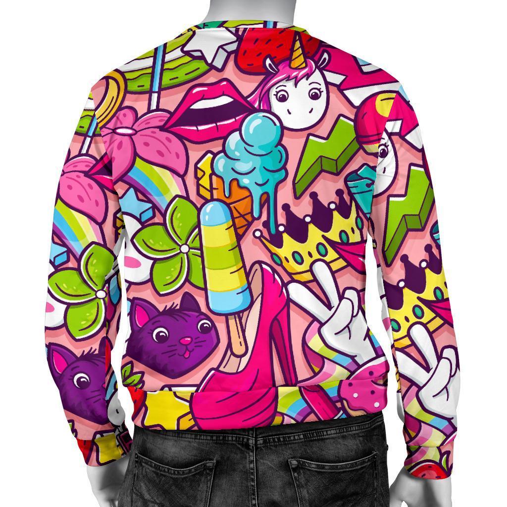 Girly Unicorn Cartoon Pattern Print Men's Crewneck Sweatshirt GearFrost