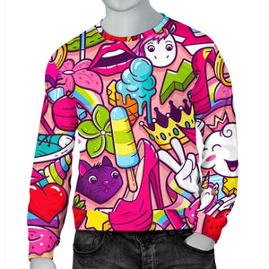 Girly Unicorn Cartoon Pattern Print Men's Crewneck Sweatshirt GearFrost