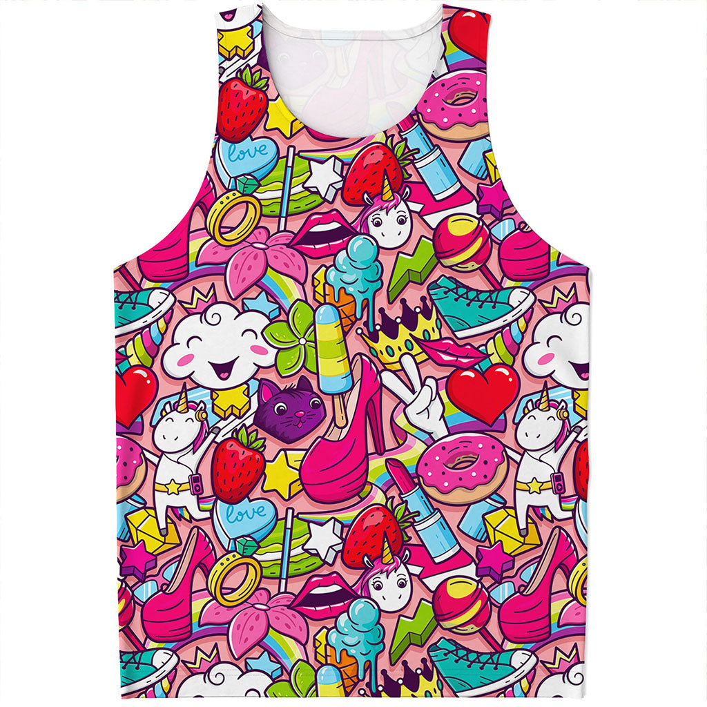 Girly Unicorn Cartoon Pattern Print Men's Tank Top