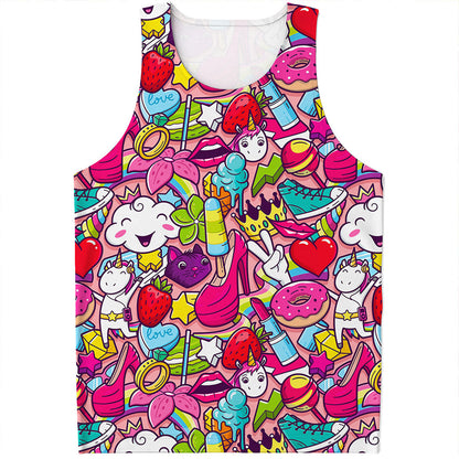 Girly Unicorn Cartoon Pattern Print Men's Tank Top