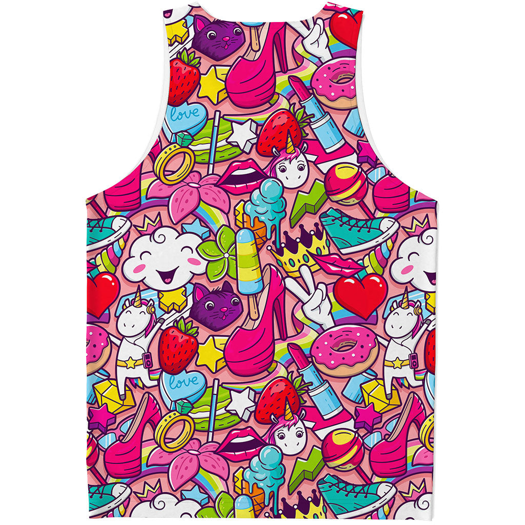 Girly Unicorn Cartoon Pattern Print Men's Tank Top
