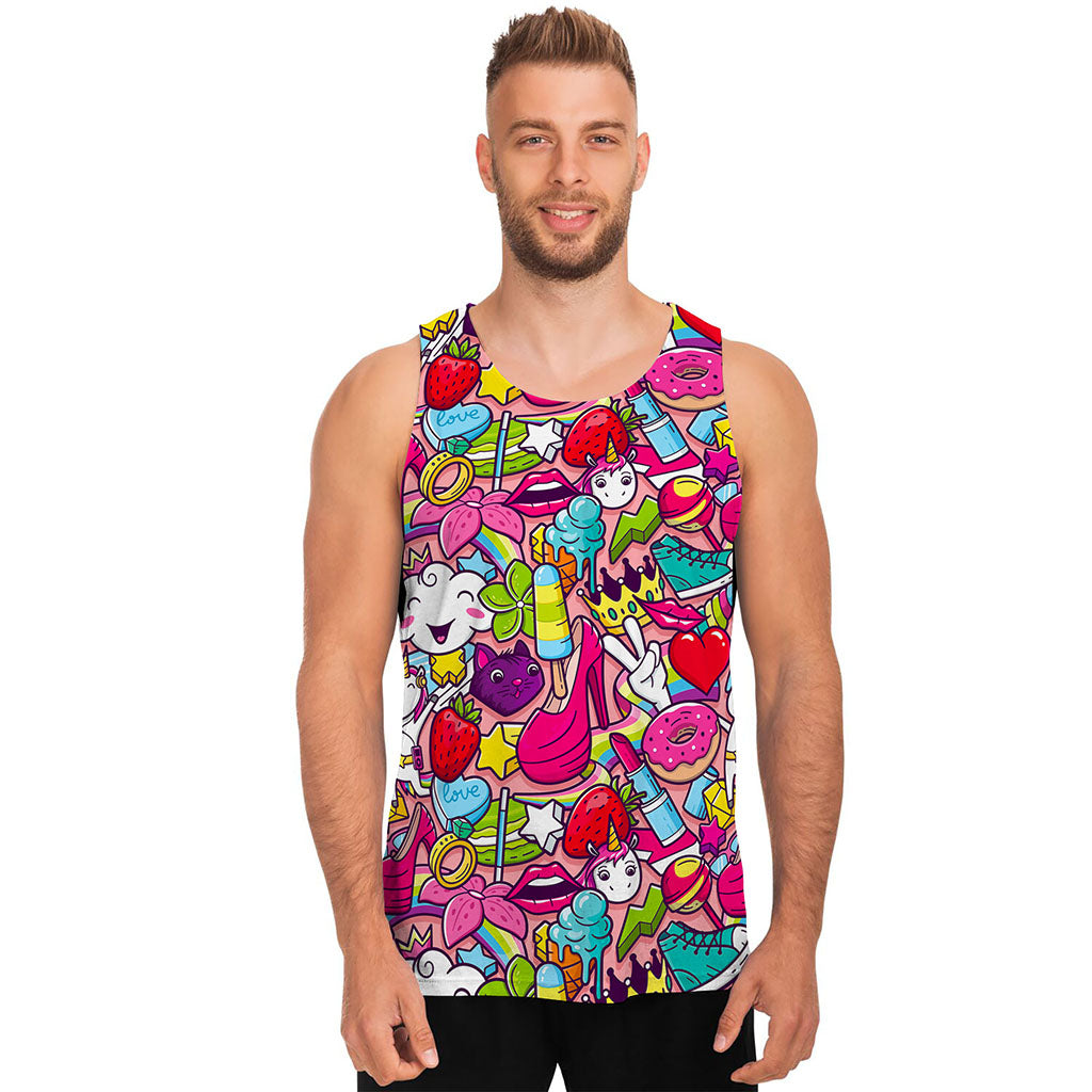 Girly Unicorn Cartoon Pattern Print Men's Tank Top