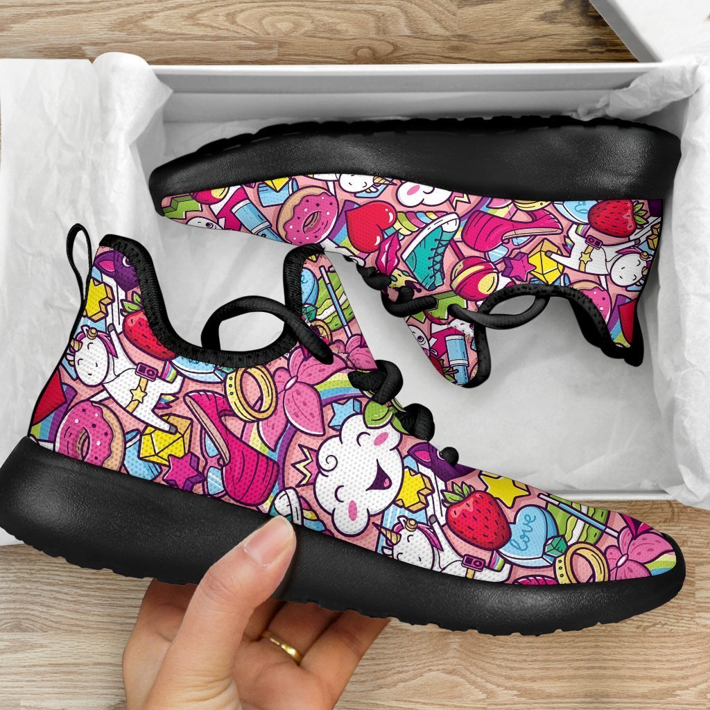 Girly Unicorn Cartoon Pattern Print Mesh Knit Shoes GearFrost