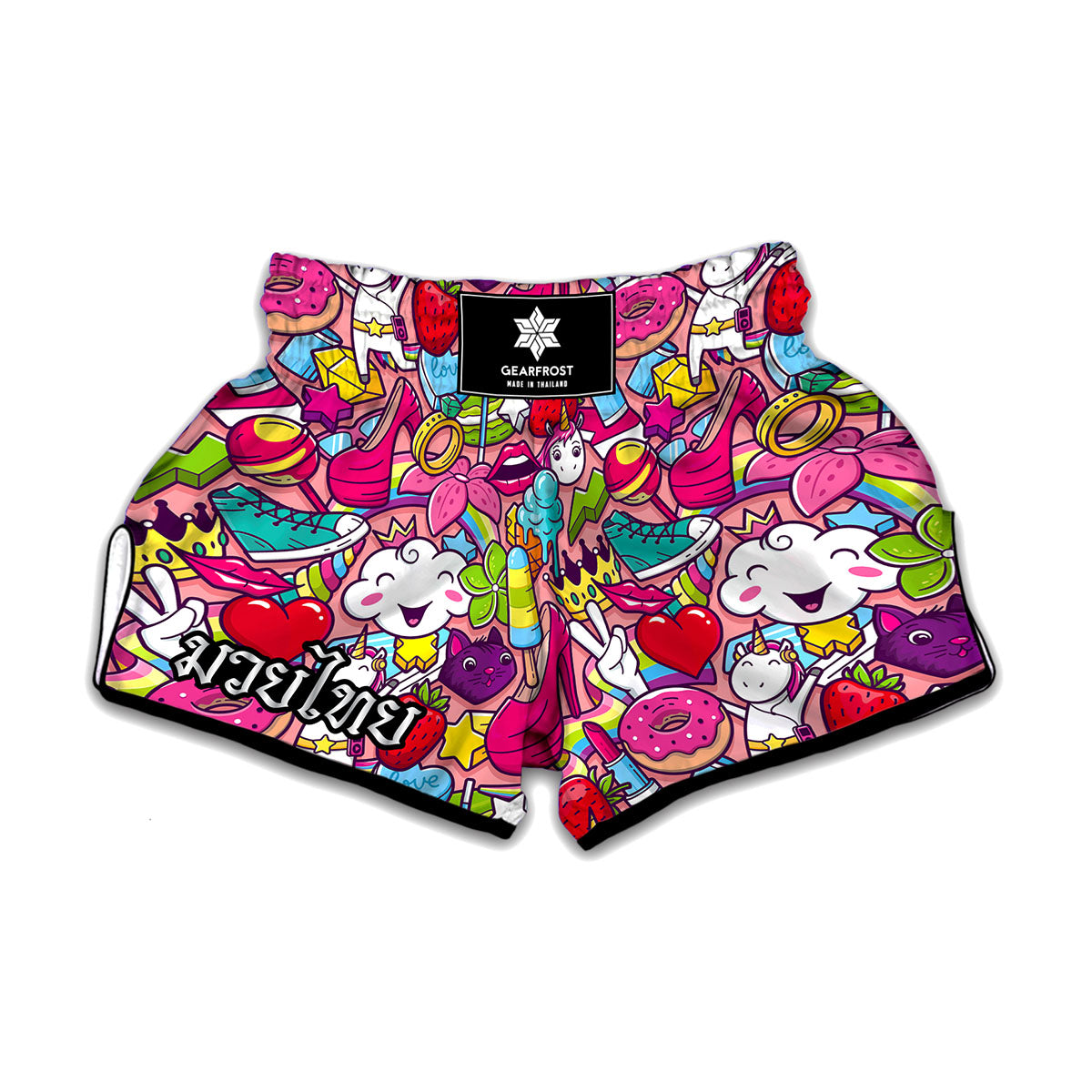 Girly Unicorn Cartoon Pattern Print Muay Thai Boxing Shorts