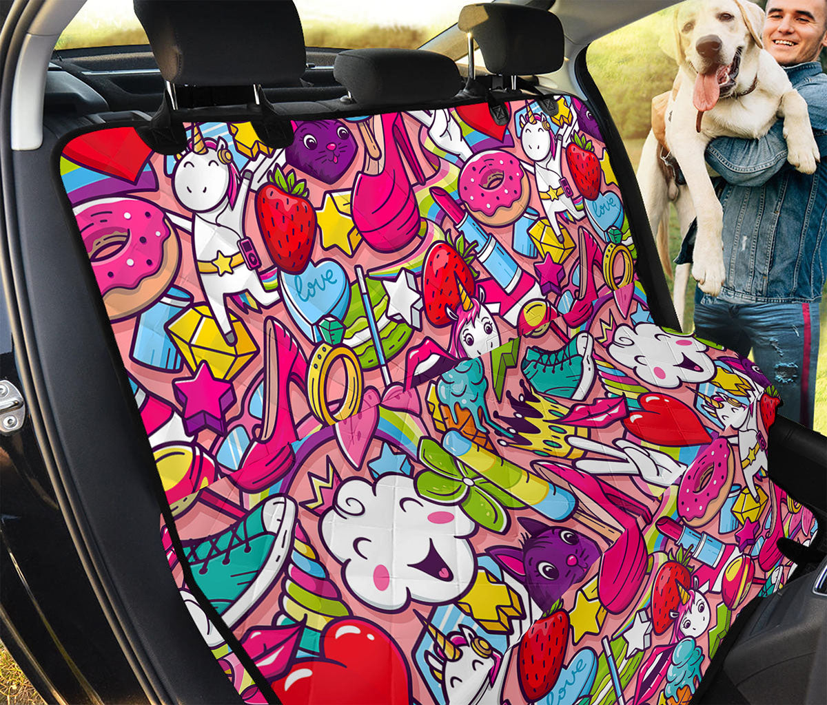 Girly Unicorn Cartoon Pattern Print Pet Car Back Seat Cover