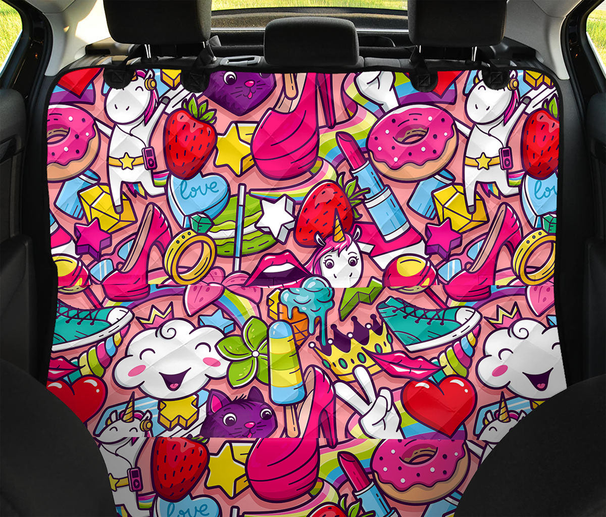 Girly Unicorn Cartoon Pattern Print Pet Car Back Seat Cover