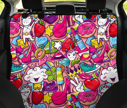 Girly Unicorn Cartoon Pattern Print Pet Car Back Seat Cover