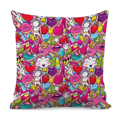 Girly Unicorn Cartoon Pattern Print Pillow Cover