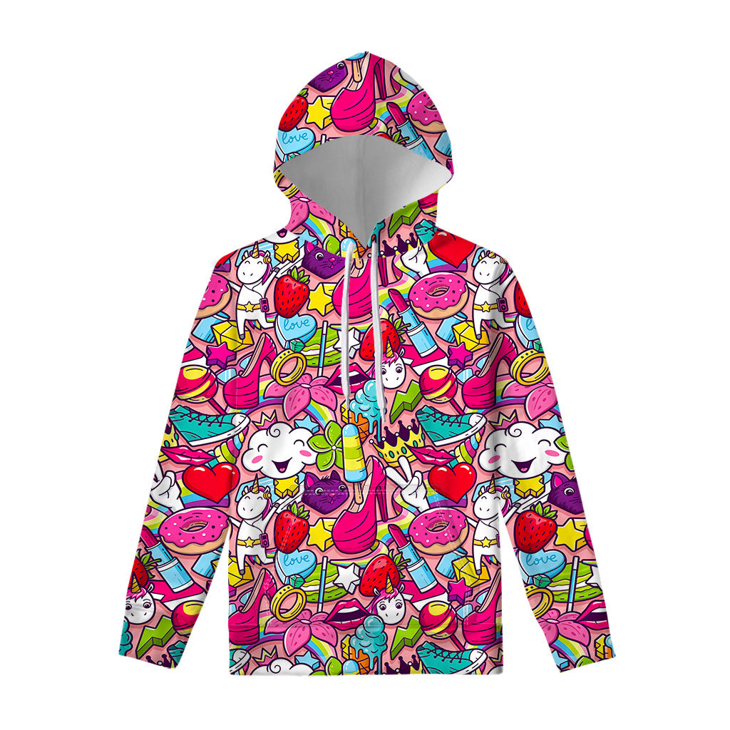 Girly Unicorn Cartoon Pattern Print Pullover Hoodie