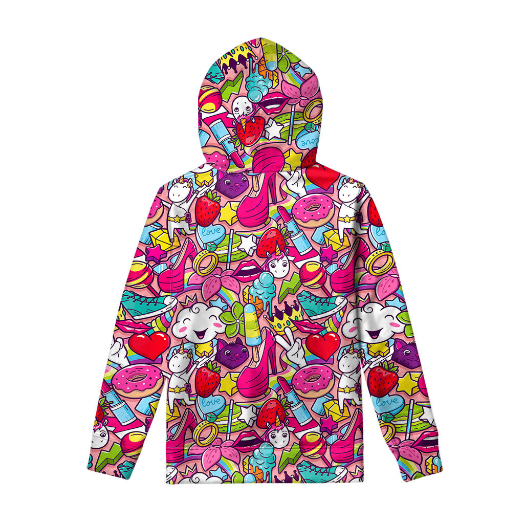 Girly Unicorn Cartoon Pattern Print Pullover Hoodie